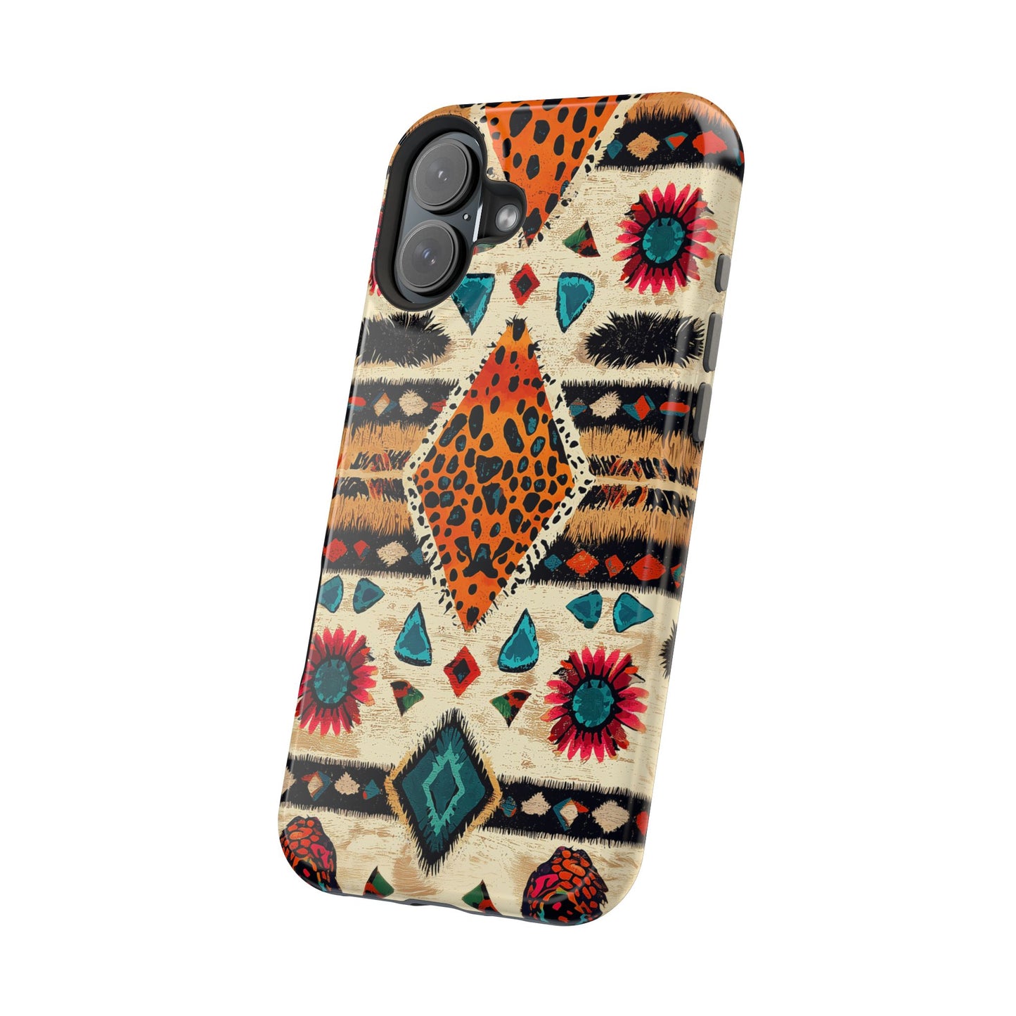 Wild Boho Leopard Print & Floral Tough MagSafe iPhone Case – Eclectic Tribal Design, Dual-Layer Protection