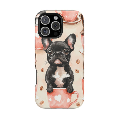 French Bulldogs in Coffee Cup MagSafe iPhone Case – Cute Dog Art, Shockproof & Slim Design