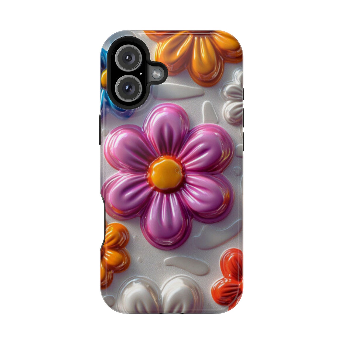 Glossy 3D Floral MagSafe iPhone Case – Colorful Flower Pattern, Durable Protection