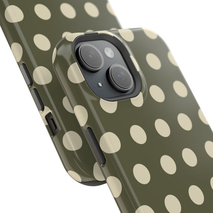 Vintage Green & Cream Polka Dots – MagSafe iPhone Case