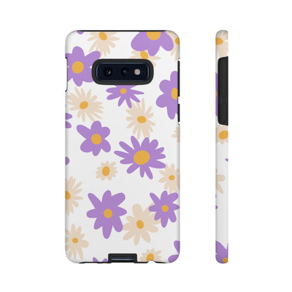 Retro Daisy Flower Samsung Galaxy Case – Pastel Purple & Cream Floral Design with Matte Finish