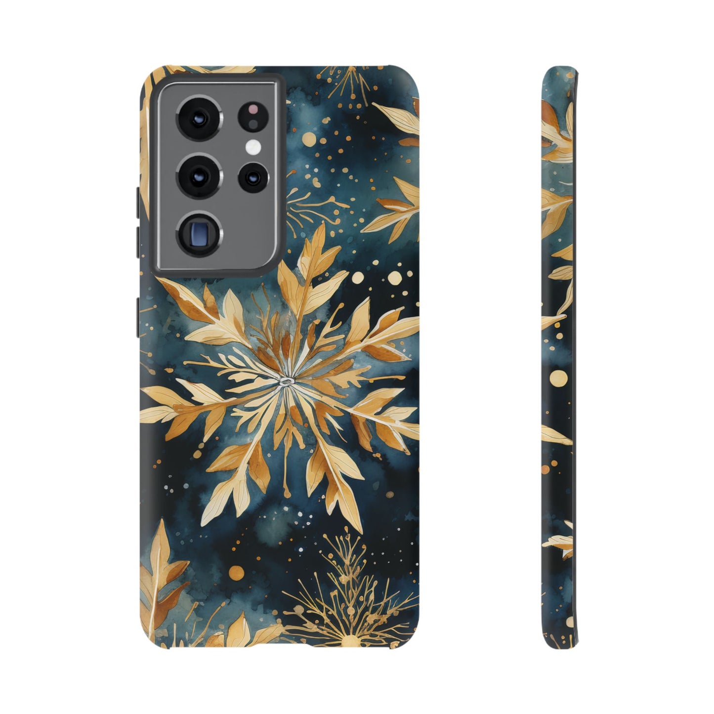 Gold Floral Snowflakes on Midnight Blue - Samsung Galaxy Series Case