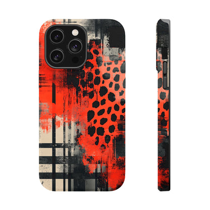 MagSafe iPhone Case: Cheetah Plaid – Red & Black Pattern