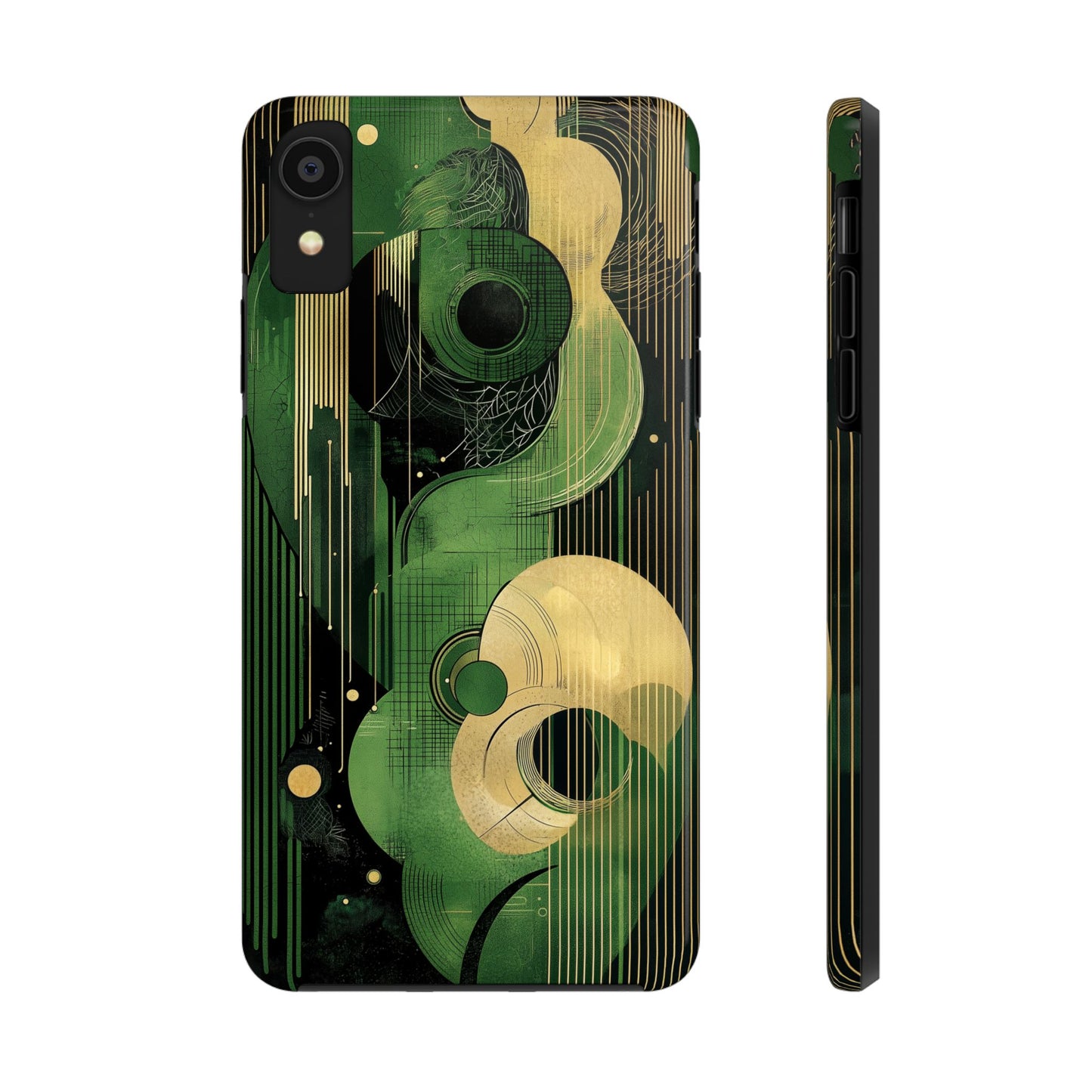 Abstract Green & Gold iPhone Case - Geometric Art Deco Protective Cover