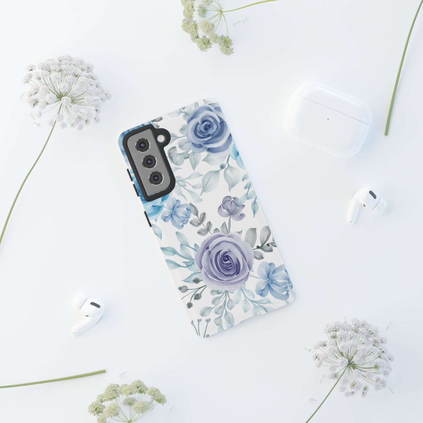 Elegant Blue & Violet Roses Samsung Galaxy Case – Artistic Floral Design for Stylish Protection