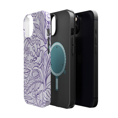 Lavender Floral Line Art Tough MagSafe iPhone Case – Minimalist Botanical Design with Dual-Layer Protection