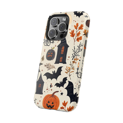 Haunted Halloween MagSafe iPhone Case – Haunted House, Bats, and Pumpkins Design