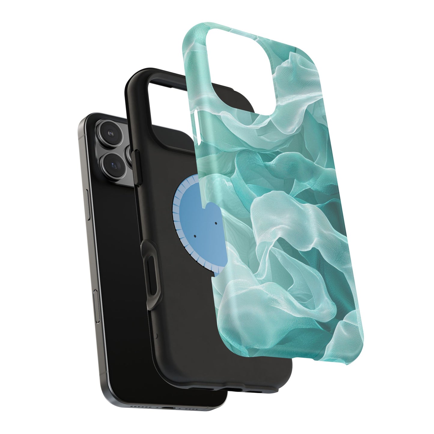 Elegant Flowing Teal Fabric MagSafe iPhone Case – Soft Waves Design