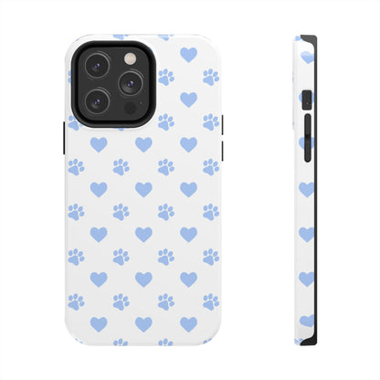 iPhone Case - Blue Paw Print & Heart Design