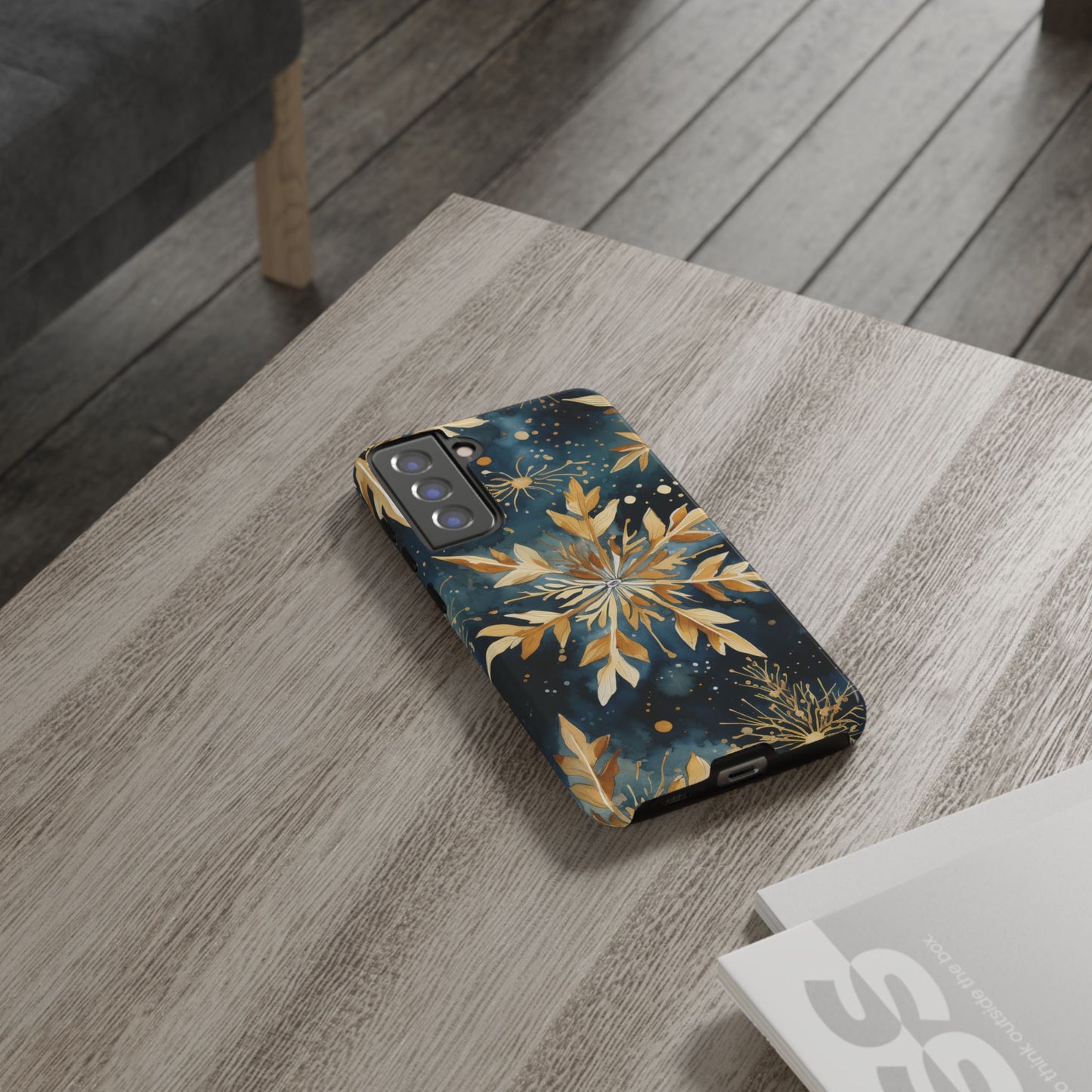 Gold Floral Snowflakes on Midnight Blue - Samsung Galaxy Series Case