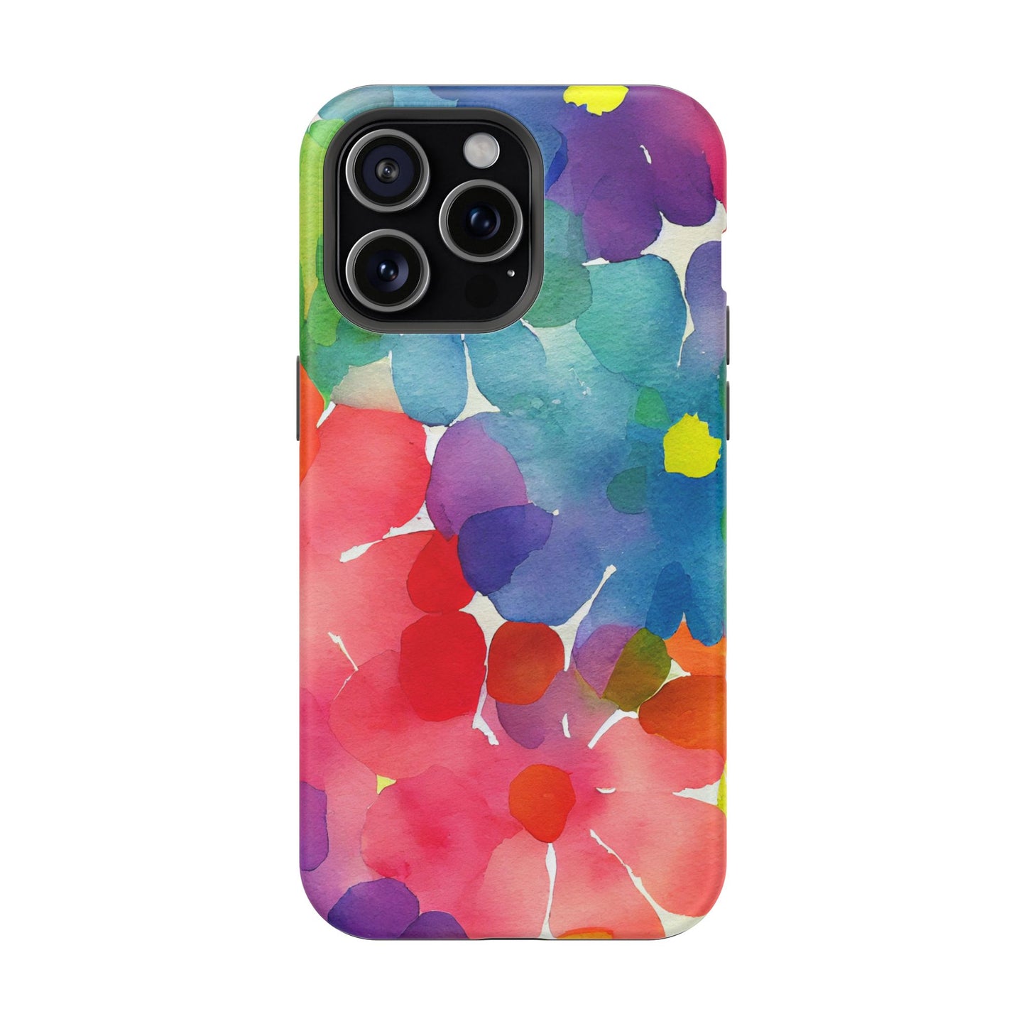 Rainbow Bloom Watercolor MagSafe iPhone Case – Slim Design, Glossy Finish