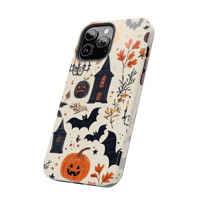 Haunted Halloween iPhone Case – Haunted House, Bats, and Pumpkins Design