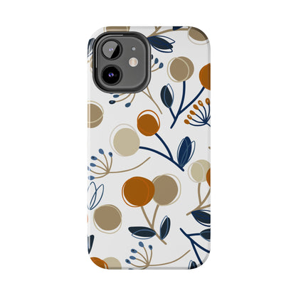 Modern Botanical Berries Tough iPhone Case – Earthy Tones & Navy Accents, Shock-Resistant