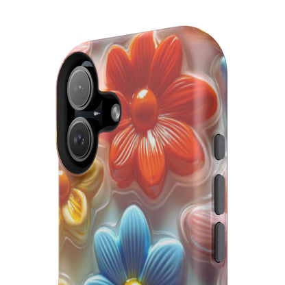 Glossy Retro Flower MagSafe iPhone Case – Colorful 3D Floral Design, Durable Protection