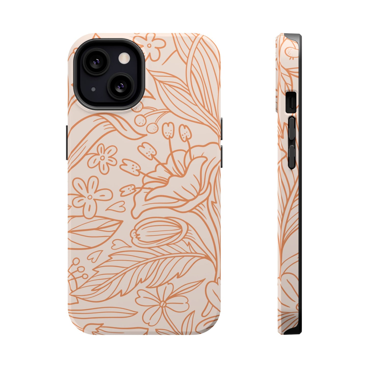 Soft Terracotta Floral Line Art Tough MagSafe iPhone Case – Minimalist Botanical Design with Dual-Layer Protection