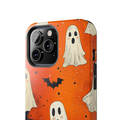 Spooky Ghosts & Bats iPhone Case – Vibrant Orange Halloween Design