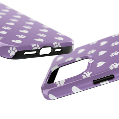 Lavender Paw Prints & Hearts Design - Adorable Pet Lover iPhone Case