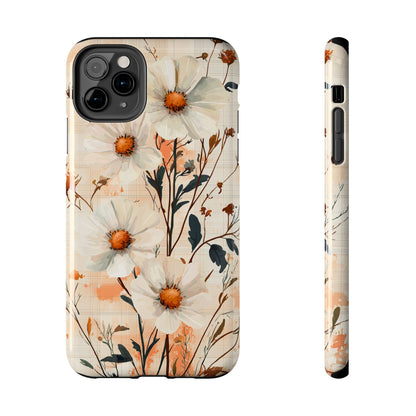 Pastel Orange Floral iPhone Case - Elegant Plaid Protective Cover