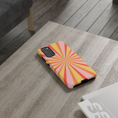 Bold Retro Sunburst Samsung Galaxy Case – Vibrant 70s-Inspired Rays in Orange, Pink, and Yellow