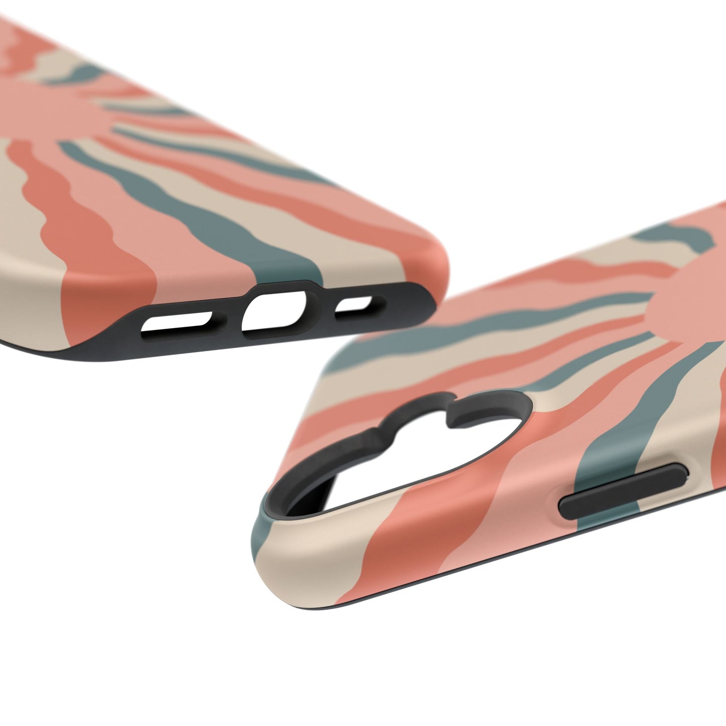 Retro Sunburst MagSafe iPhone Case – Bold 70s-Inspired Waves in Coral, Teal, and Cream