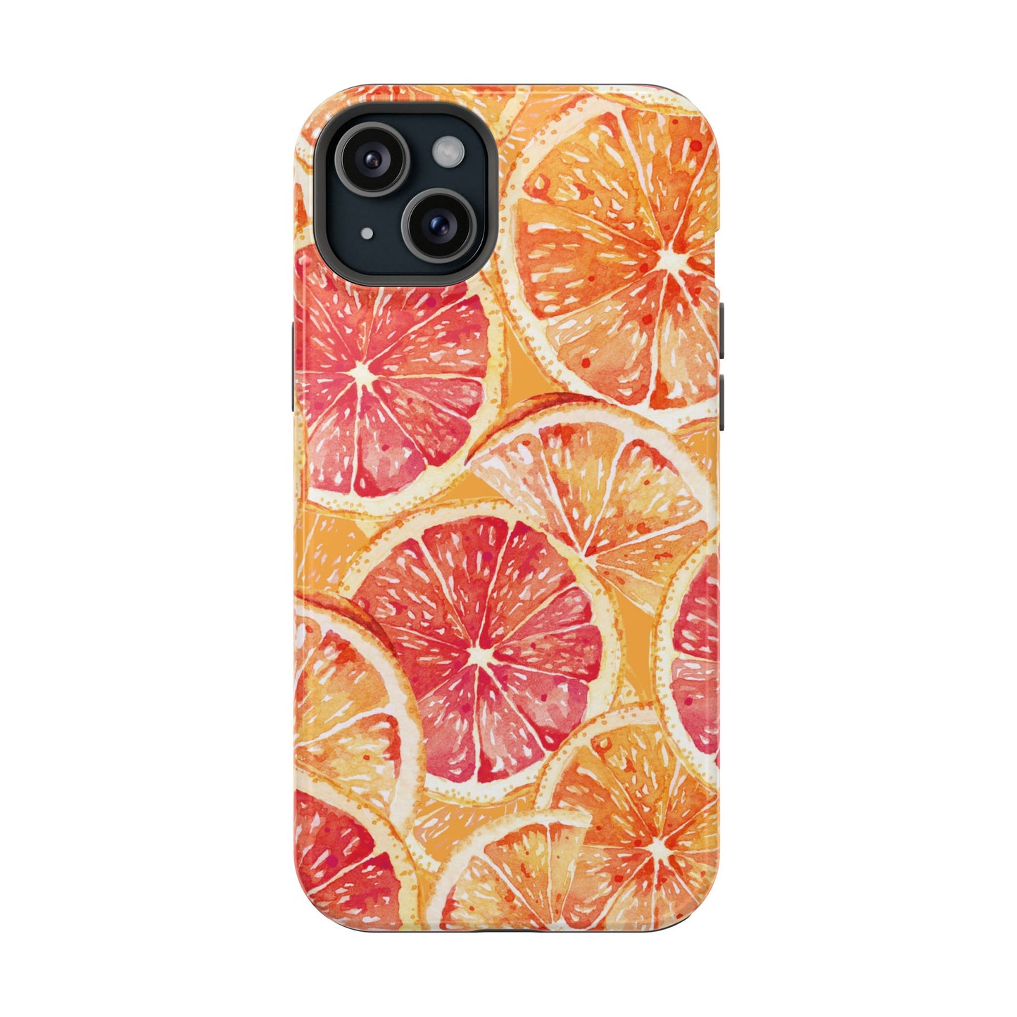 Watercolor Citrus Splash Tough MagSafe iPhone Case – Vibrant Fruit Print, Shock-Resistant Design