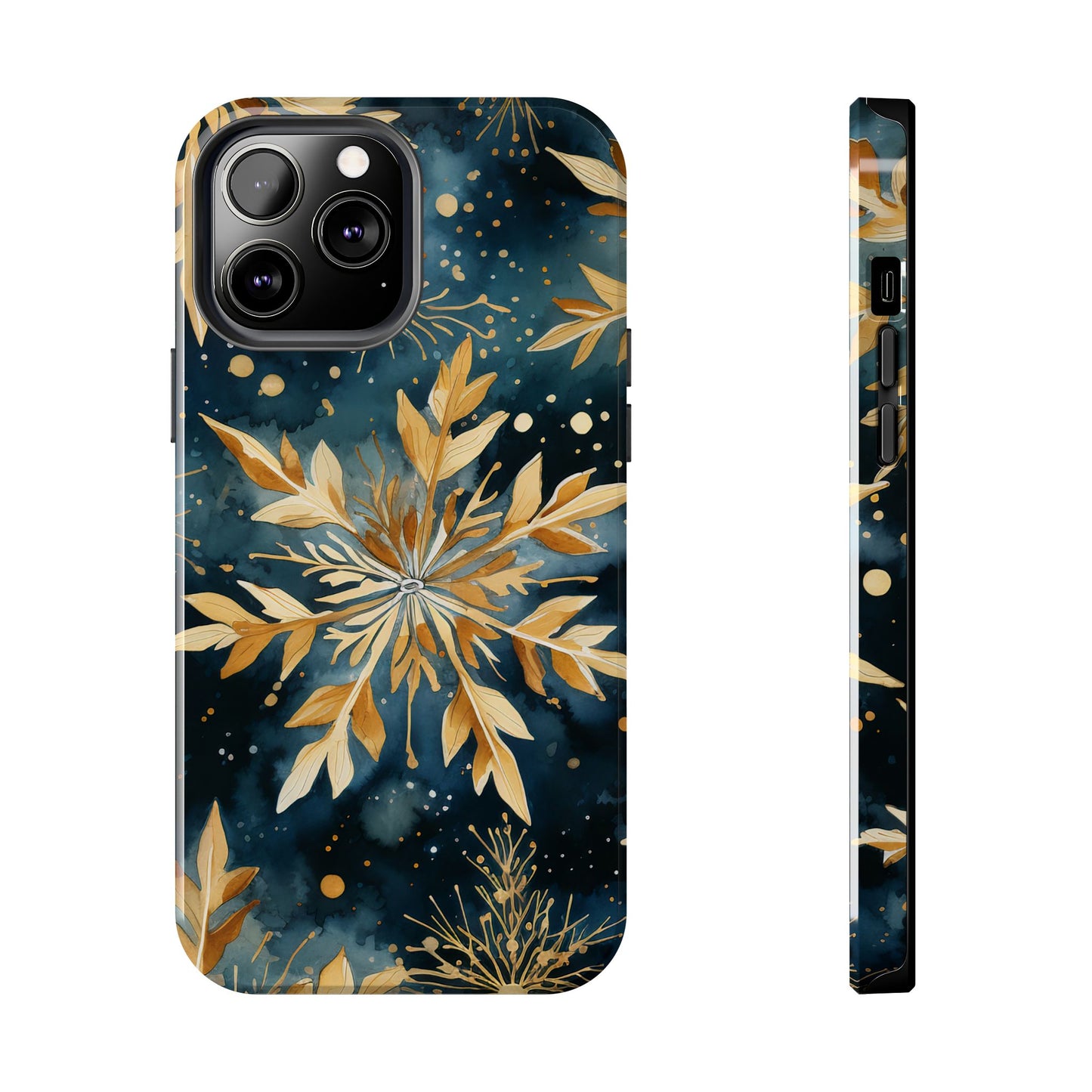 Gold Floral Snowflakes on Midnight Blue - iPhone Series Case