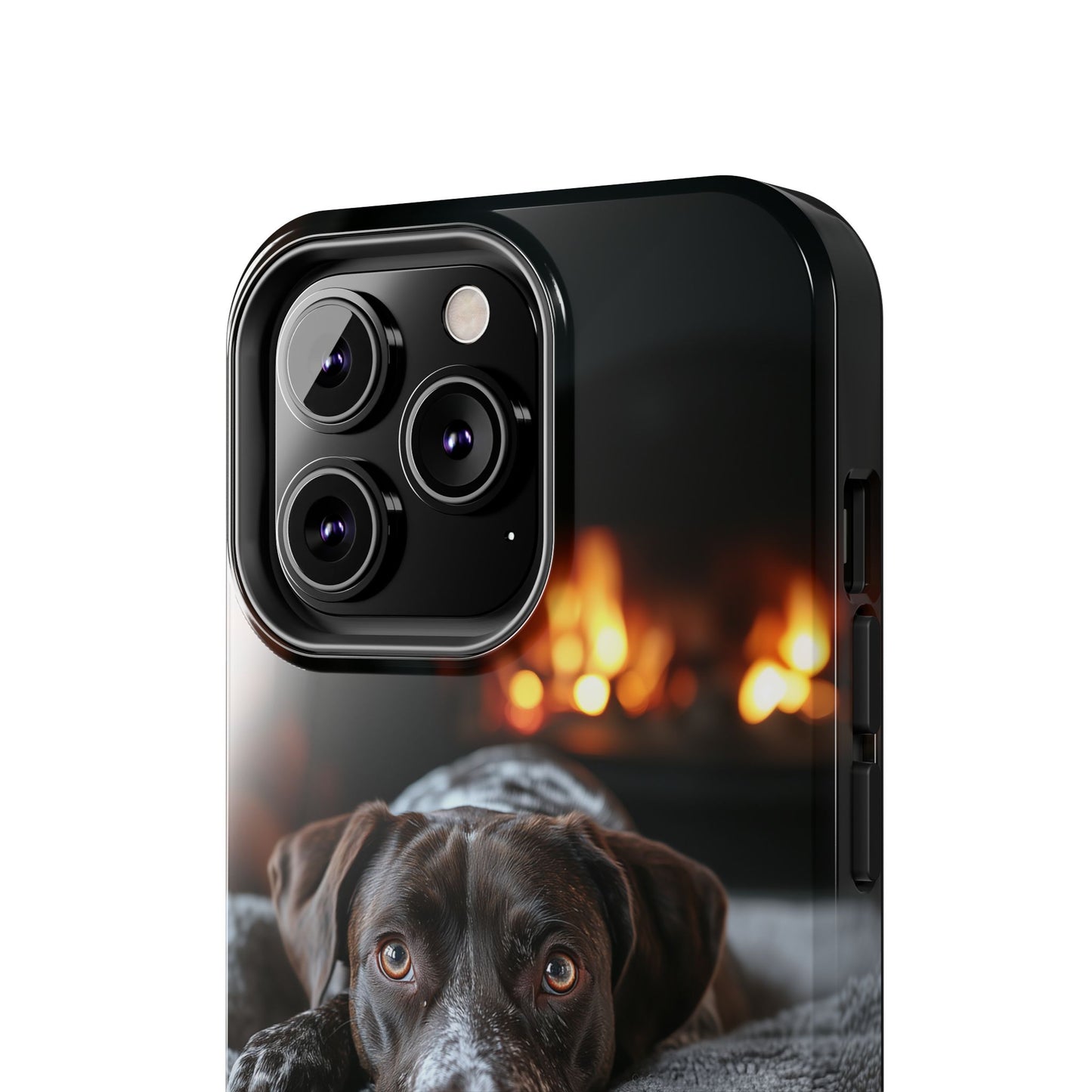 Cozy German Shorthaired Pointer iPhone Case – Rustic Fireplace Protective Cover