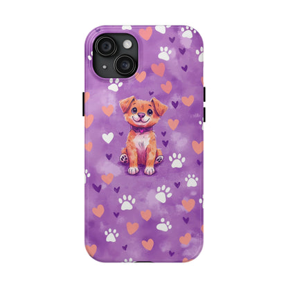 Cute Puppy iPhone Case - Adorable Pet Design with Hearts & Paw Prints, Protective Cover