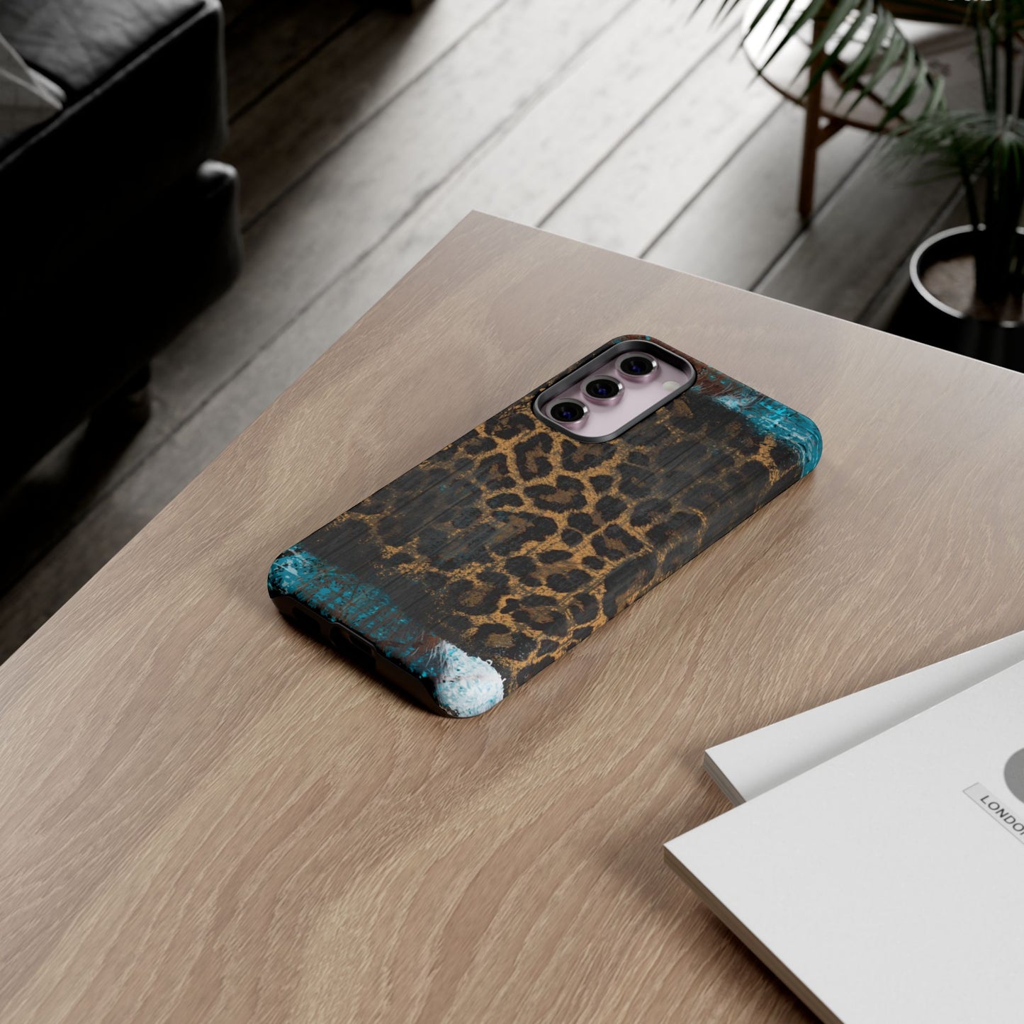 Boho Leopard and Turquoise Tough Samsung Galaxy Case – Rustic Western Design with Dual-Layer Protection