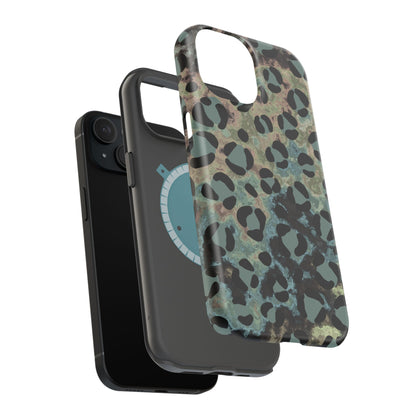 Moody Watercolor Leopard Print Tough MagSafe iPhone Case – Earthy Abstract Pattern with Dual-Layer Protection