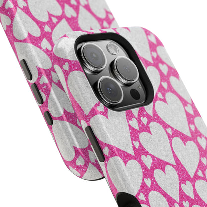 Pink and Silver Glitter Heart Pattern MagSafe Case