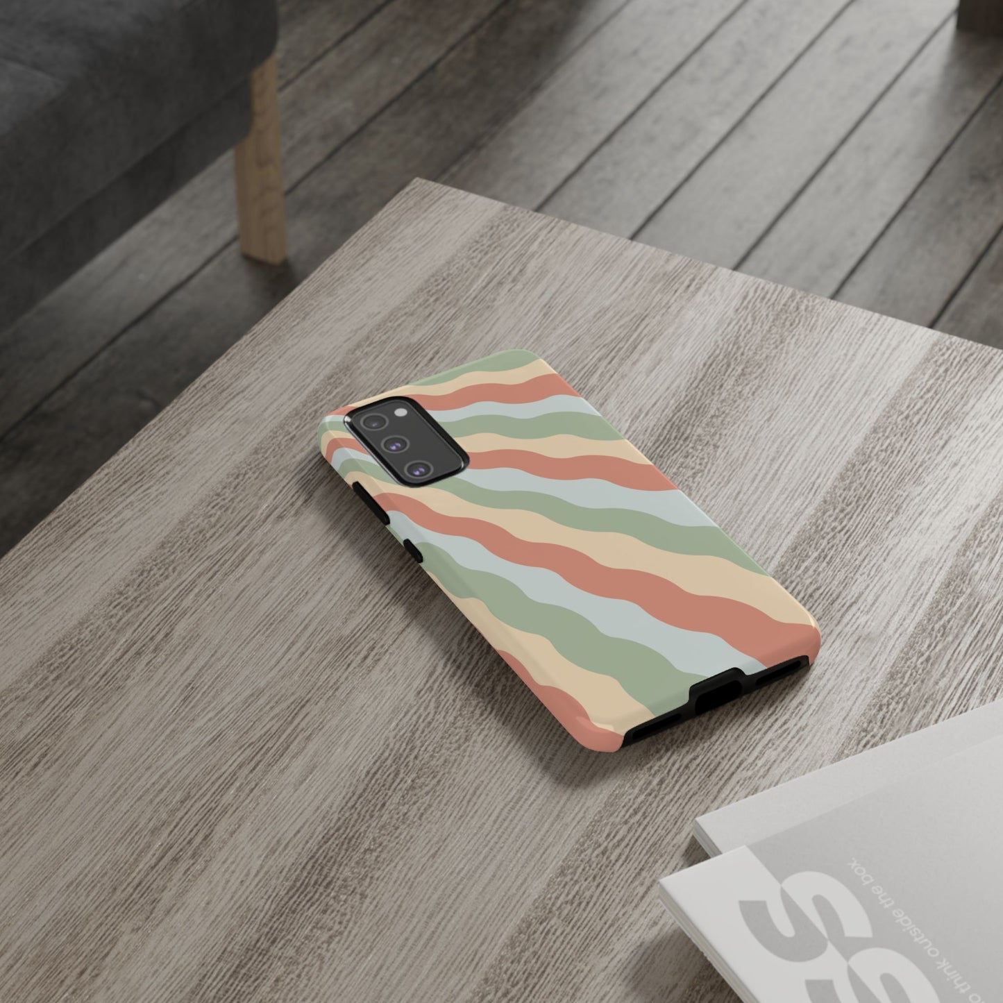 Earthy Retro Waves Samsung Galaxy Case – 70s-Inspired Wavy Stripes in Soft Green, Cream, and Rust