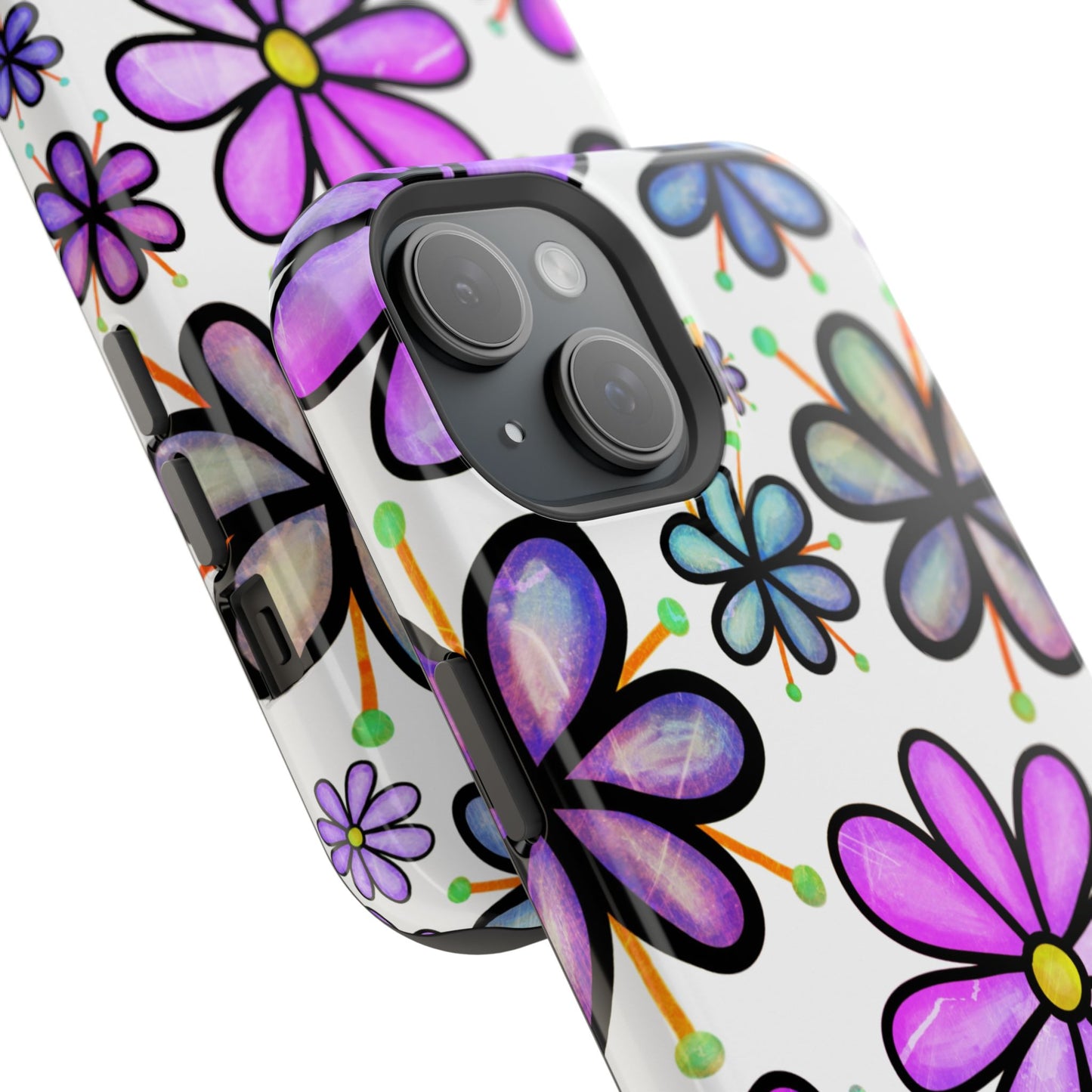 Whimsical Lavender Floral MagSafe iPhone Case – Ultra-Slim, High-Gloss Finish