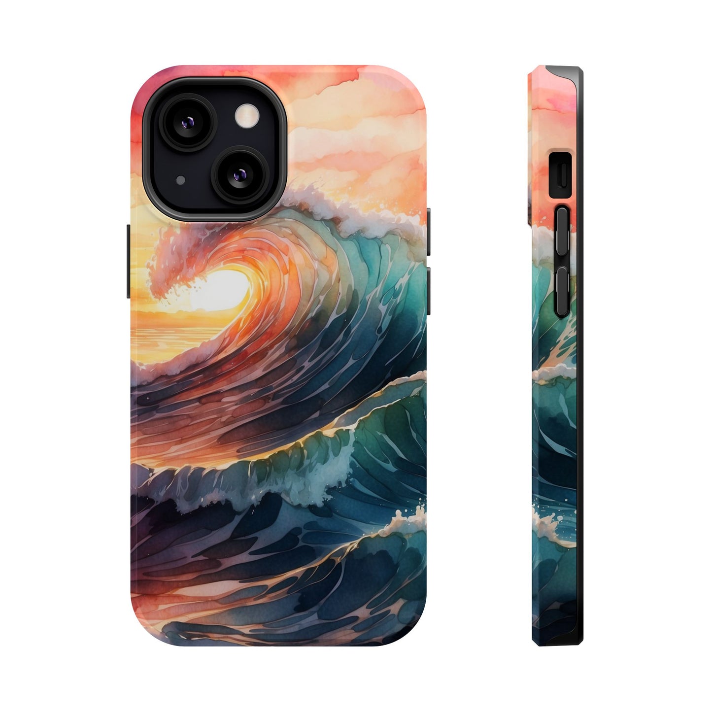 Ocean Sunrise Wave MagSafe iPhone Case – Vibrant Watercolor Wave Design