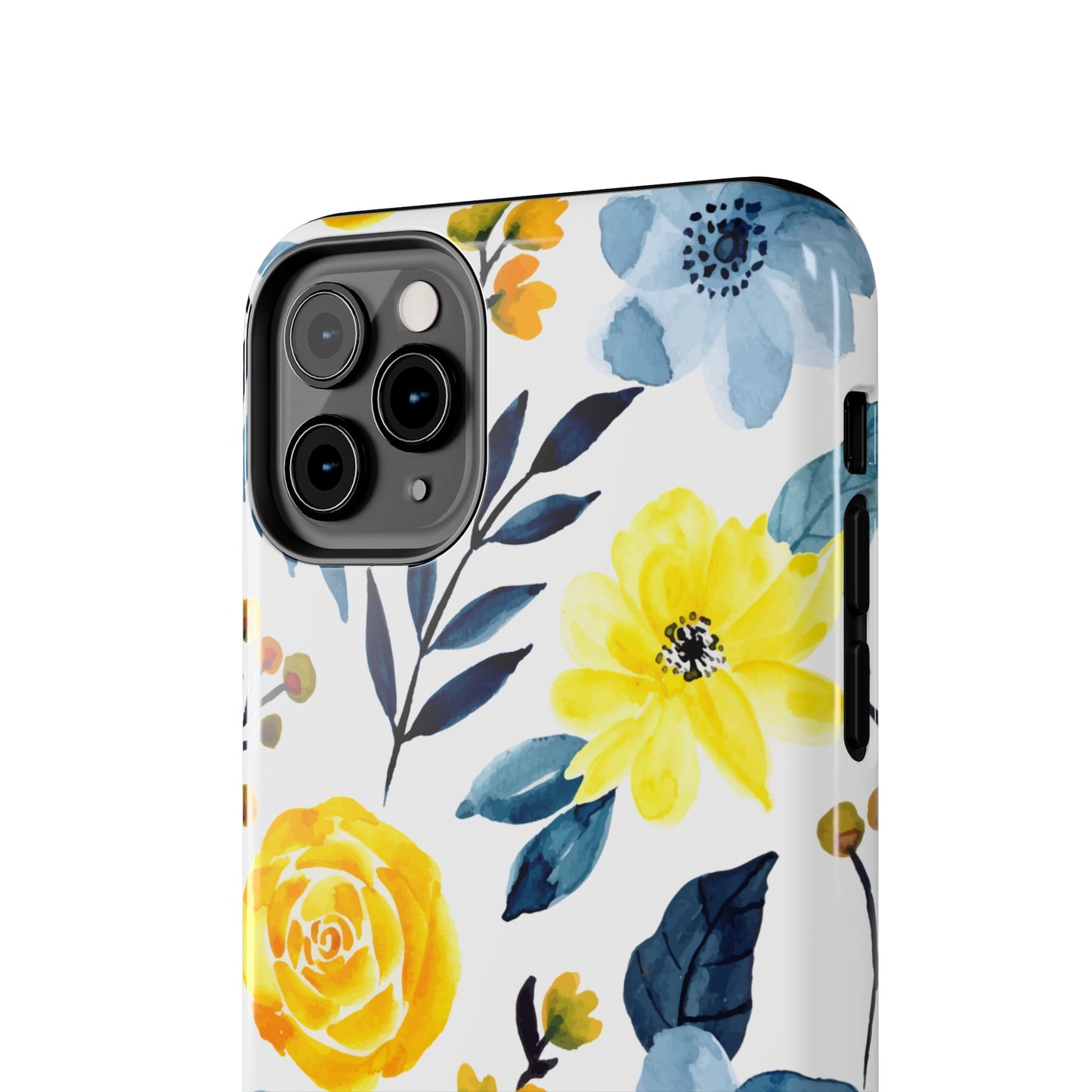 Golden Yellow & Sky Blue Floral – Watercolor Botanical iPhone Case