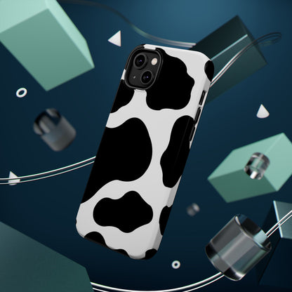 Chic Cow Print Tough Magsafe iPhone Case – Trendy Monochrome Animal Pattern with Dual-Layer Protection