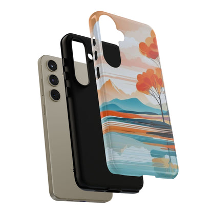 Serene Sunset Lake Samsung Galaxy  Case – Minimalist Landscape Art, Dual-Layer Protection