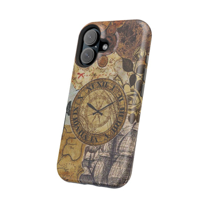 Steampunk Vintage Adventure MagSafe iPhone Case – Dual-Layer Protection with Antique Map and Clock Design