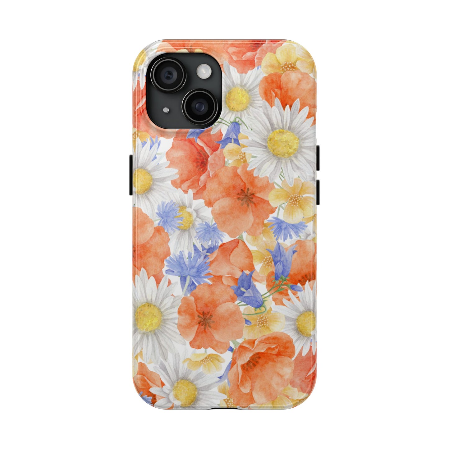 Watercolor Wildflower Pattern iPhone Case – Durable Matte Finish with Daisy, Poppy & Cornflower Design