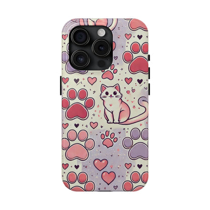 Cute Cat and Paw Print iPhone Case - Pet Lover’s Protective Cover