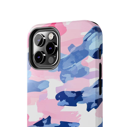 iPhone Case: Dynamic Pink & Navy Brushstroke Art