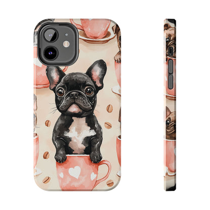 French Bulldogs in Coffee Cup iPhone Case – Cute Dog Art, Shockproof & Slim Design - BOGO Cases