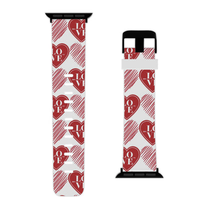 Red Love Heart Pattern Apple Watch Band