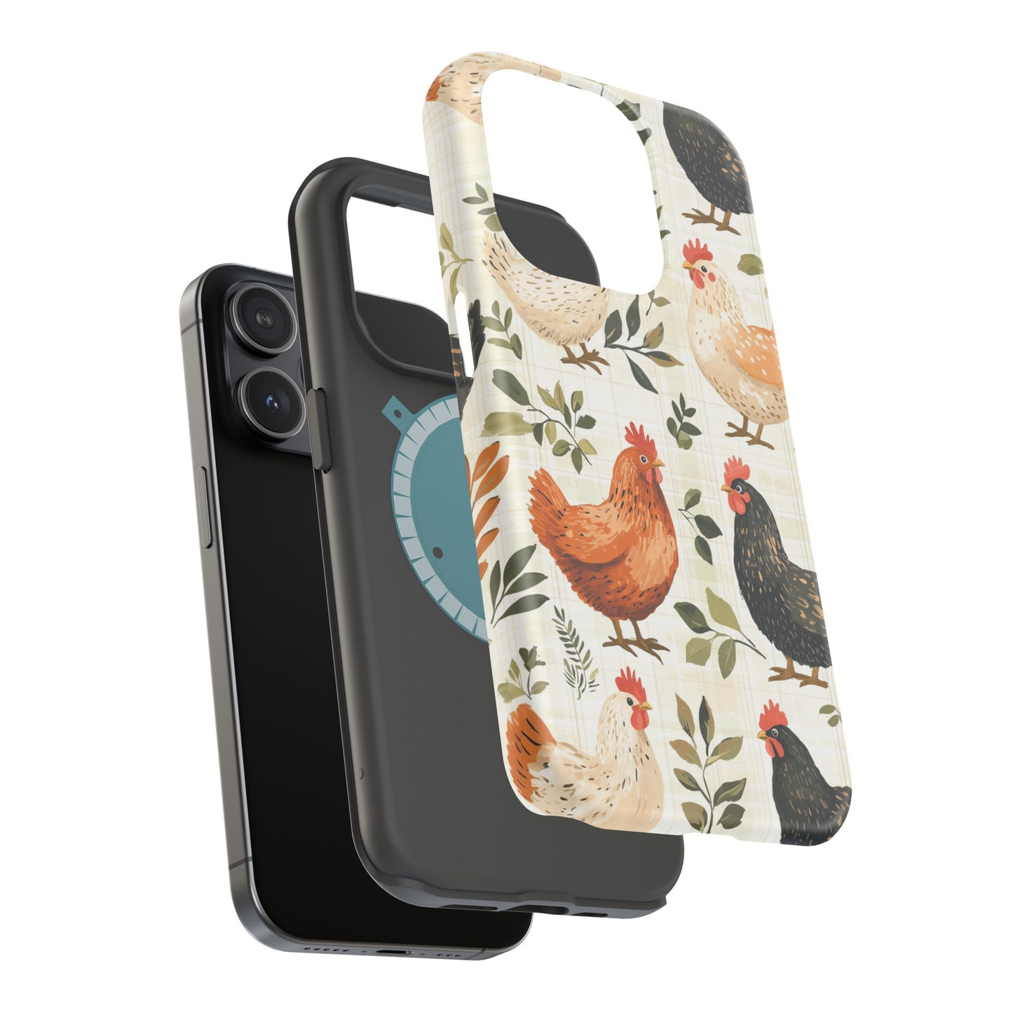 MagSafe iPhone Case: Vintage Chicken Farmhouse Case – Rustic Leaves Design