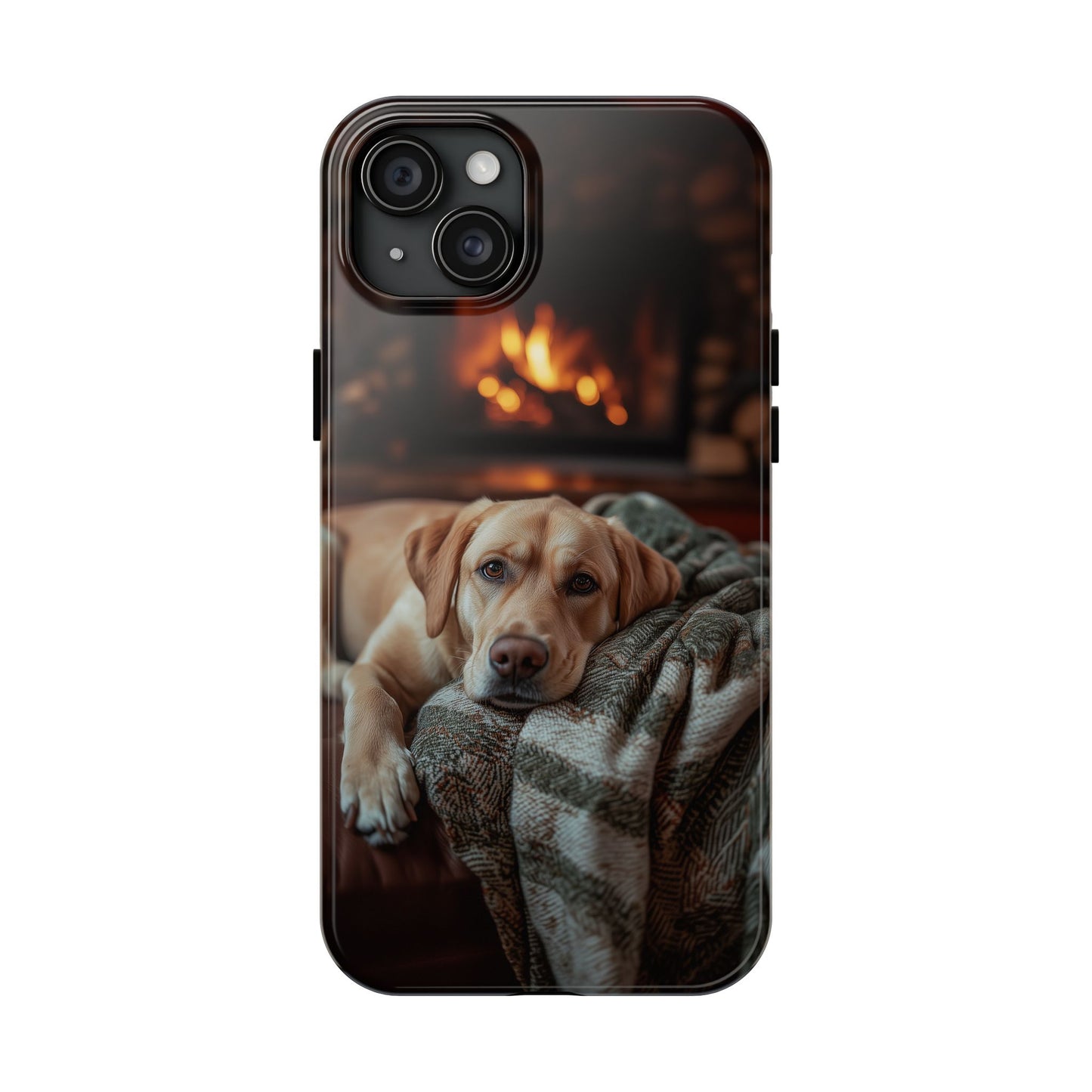 Cozy Labrador by Fireplace iPhone Case – Rustic Cabin Protective Cover