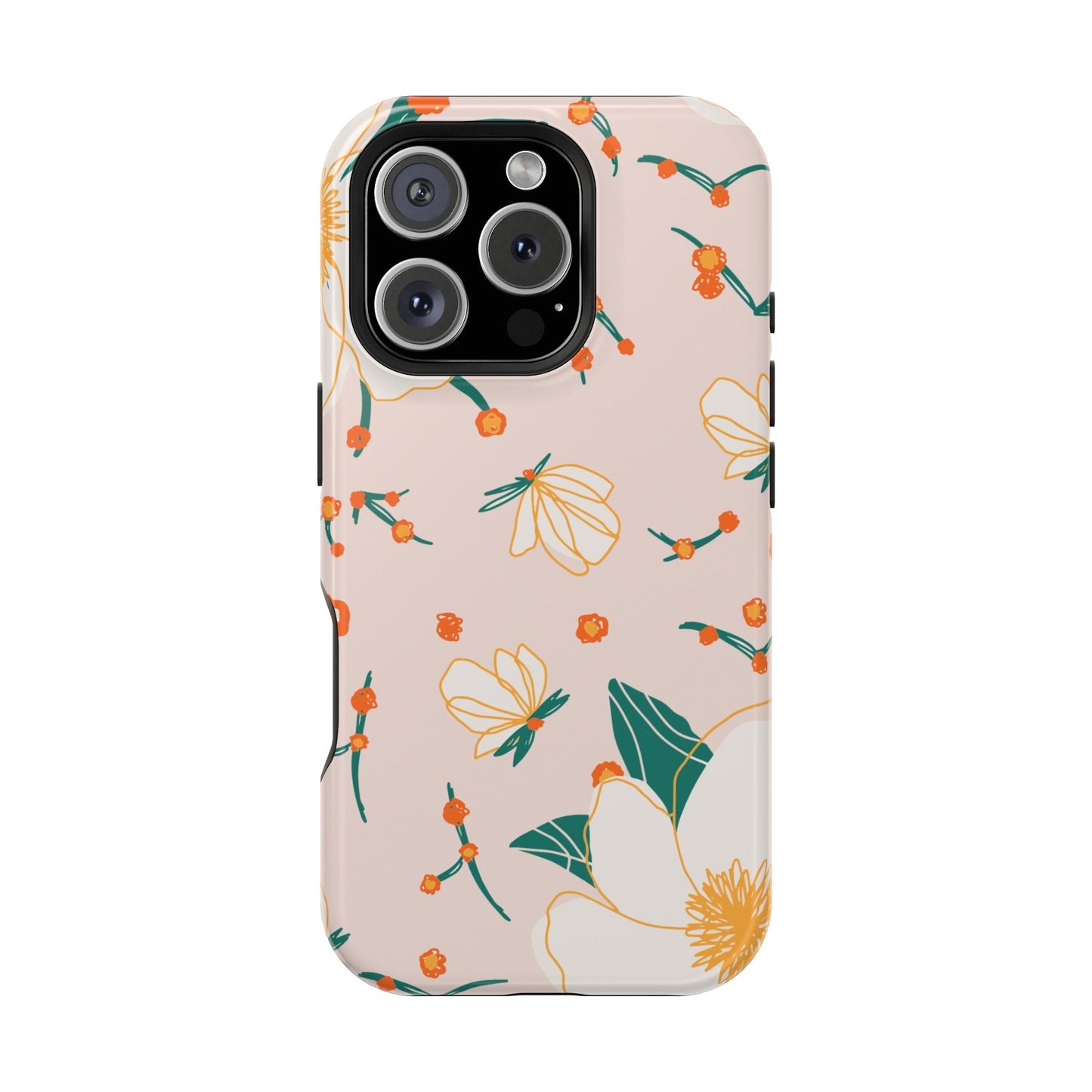 Elegant Magnolia Blossom Tough MagSafe iPhone Case – Soft Blush Background, Shock-Resistant Design