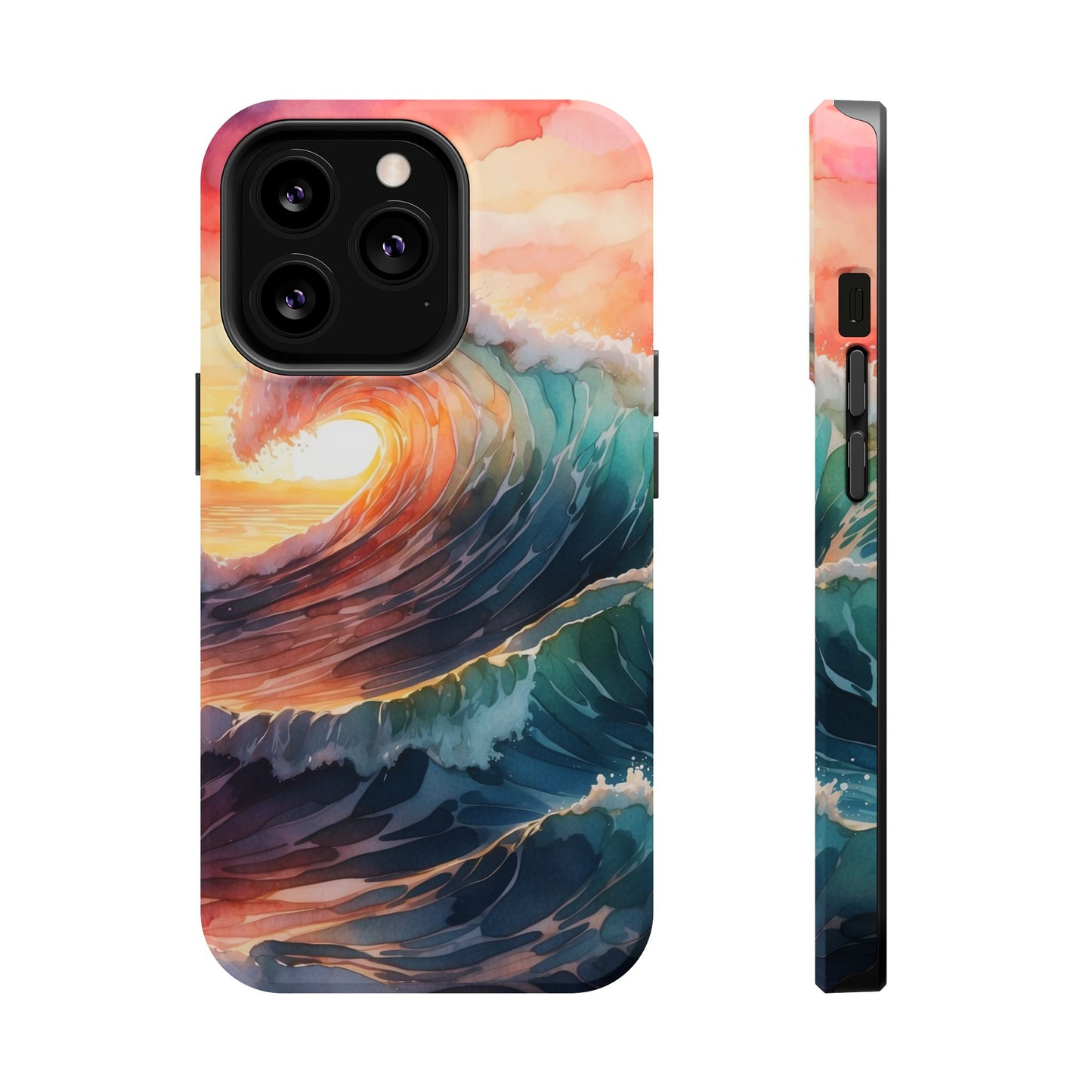 Ocean Sunrise Wave MagSafe iPhone Case – Vibrant Watercolor Wave Design