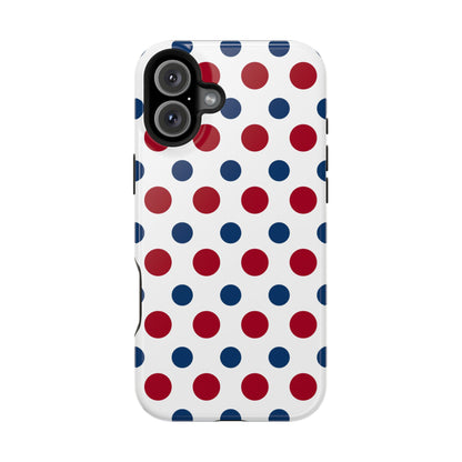 Patriotic Navy, White, and Red Polka Dot MagSafe iPhone Case