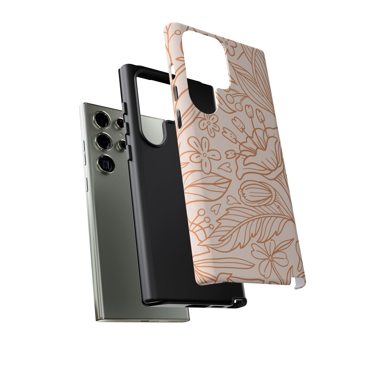 Soft Terracotta Floral Line Art Tough Samsung Galaxy Case – Minimalist Botanical Design with Dual-Layer Protection