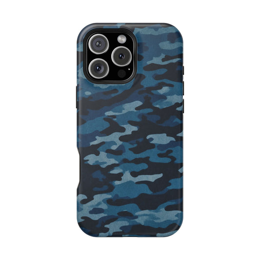 Dark Blue Camouflage – MagSafe iPhone Case with Modern Rugged Style